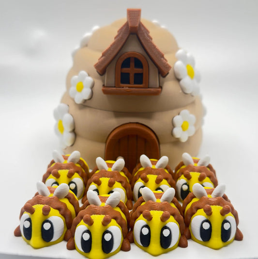 3D Printed Beehive Playset with 8 Articulated Bumble Bees β Cute Fidget Toy Gift for Bee Lovers & Kids - KV3D Designs