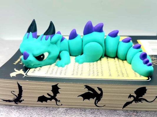 Whimsical Grumpy Dragon Fidget Toy in Fun Colors - Great Gift for Dragon Fans! 8.25 Long - KV3D Designs