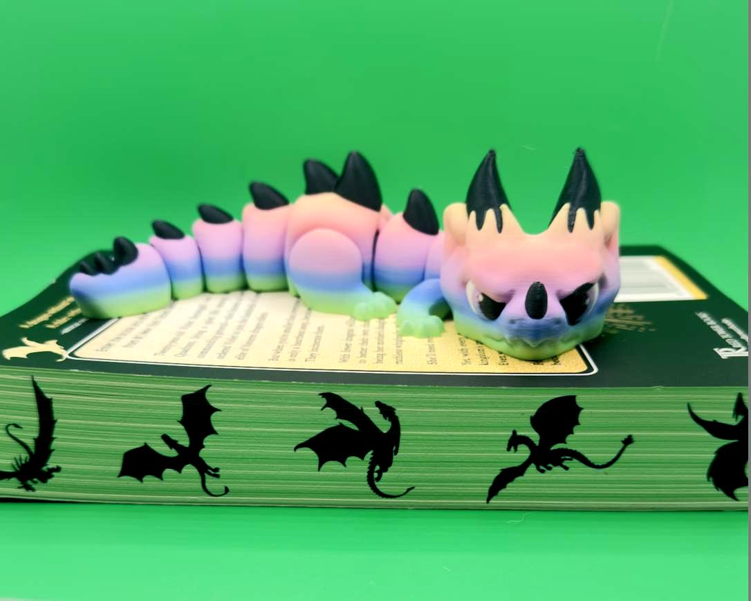 Whimsical Grumpy Dragon Fidget Toy in Fun Colors - Great Gift for Dragon Fans! 8.25 Long - KV3D Designs