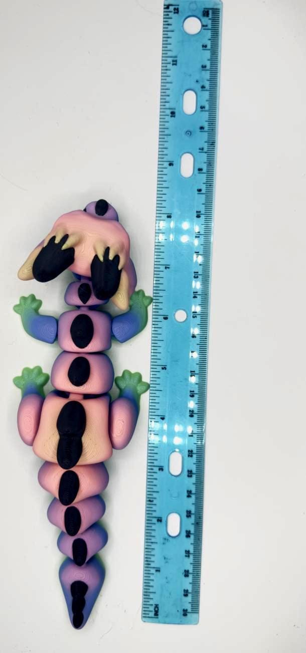 Whimsical Grumpy Dragon Fidget Toy in Fun Colors - Great Gift for Dragon Fans! 8.25 Long - KV3D Designs