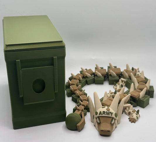 Camo Dragon Fidget Toy with Ammo Can | Military Veteran Gift | Army Articulated Dragon - KV3D Designs