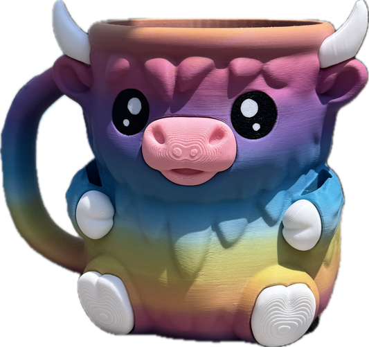 Highland Cow Ice Cream Pint Holder – Funny 3D Printed Gift Cozy with Handle