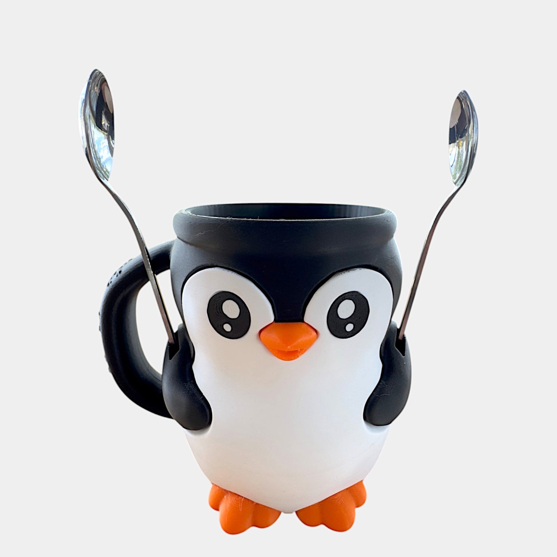 Penguin Ice Cream Pint Holder with Handle – Penguin Reusable Mug, Two Spoon Holders and hideaway drawer - KV3D Designs