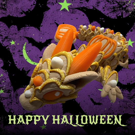 Set of 3D printed pumpkin dragons in multiple colors as Halloween fantasy décor and fidget toys