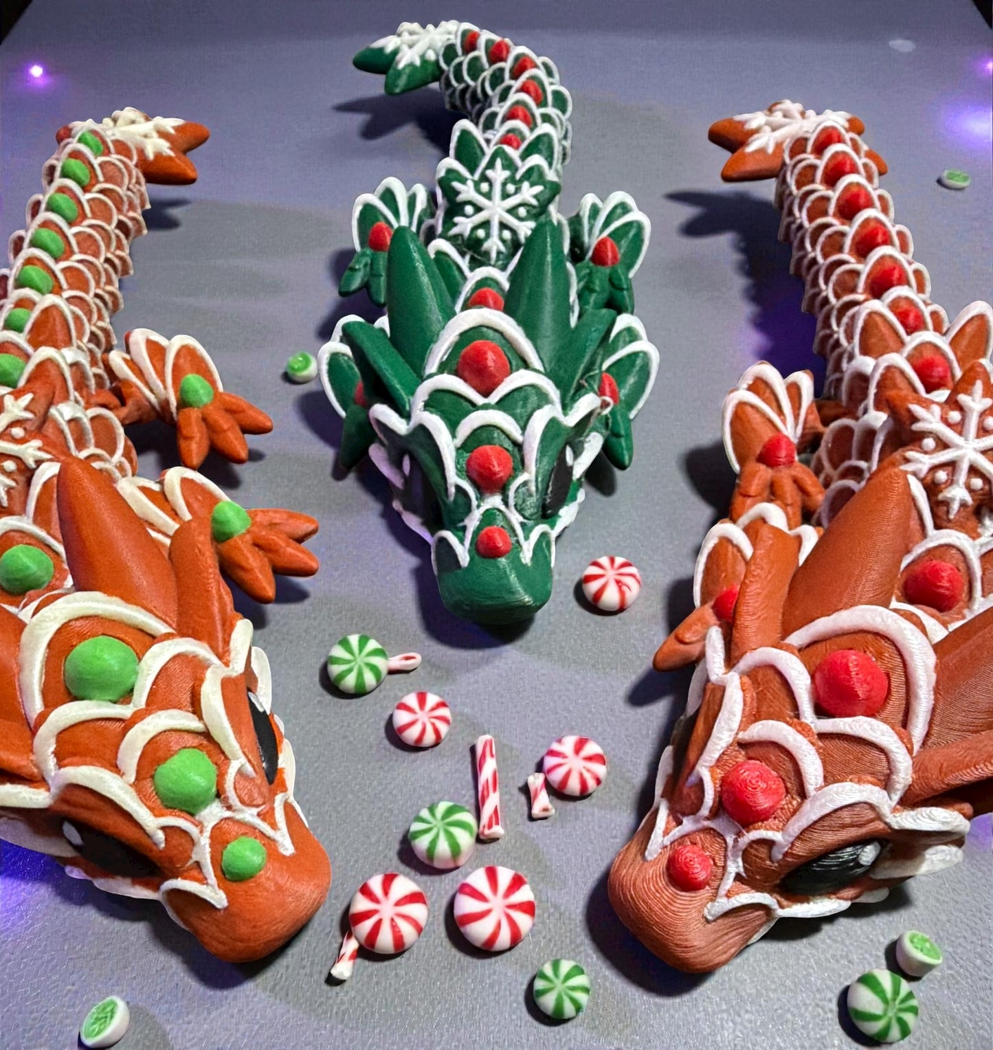 Gingerbread Dragon – 12” Articulated Christmas Dragon Figurine | Holiday 3D Printed Gift
