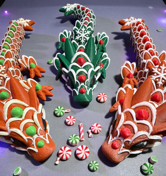 Gingerbread Dragon – 12” Articulated Christmas Dragon Figurine | Holiday 3D Printed Gift