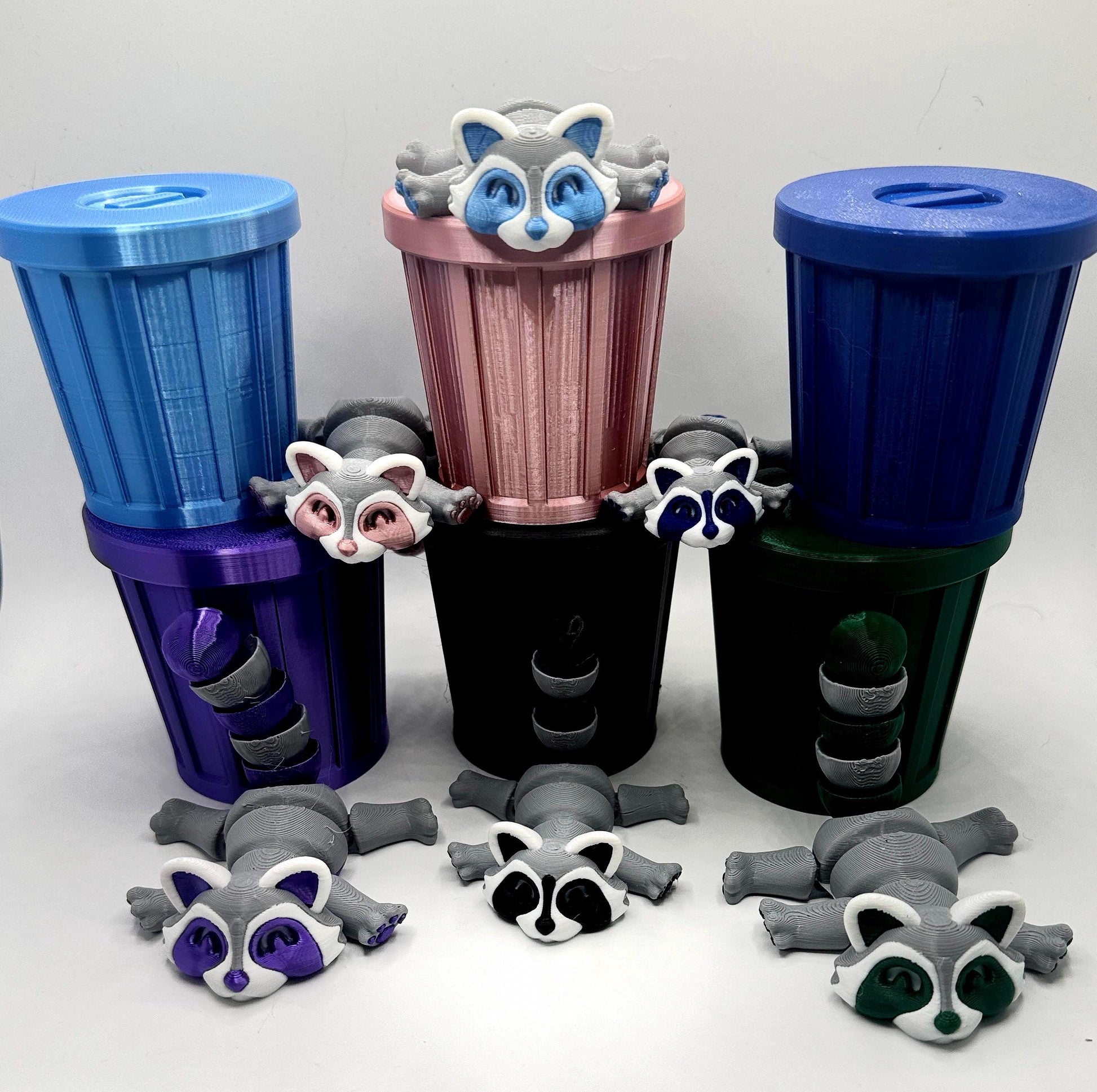 Articulated Raccoon with trash can, Fidget Toy – 3D Printed Trash Panda – Cute Articulating Animal Fidget Gift - KV3D Designs